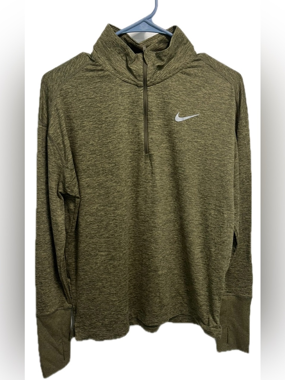 Nike Women's Dri-FIT Element Half-Zip Running Top in Olive Green, Size Medium